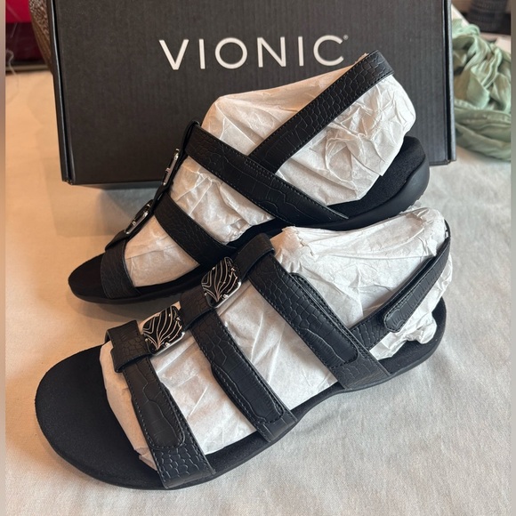 Vionic Amber Black Croc Adjustable Strap Sandals Size 8 • Black Sandals - Picture 4 of 4
